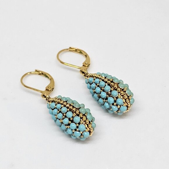 Joan Rivers Faux Turquoise Encrusted Egg Lever Back Pierced Earrings Teardrop - Picture 2 of 12